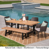Atina Outdoor Rectangle Light-Weight Concrete Wicker Dining Set with Cushions by Christopher Knight Home