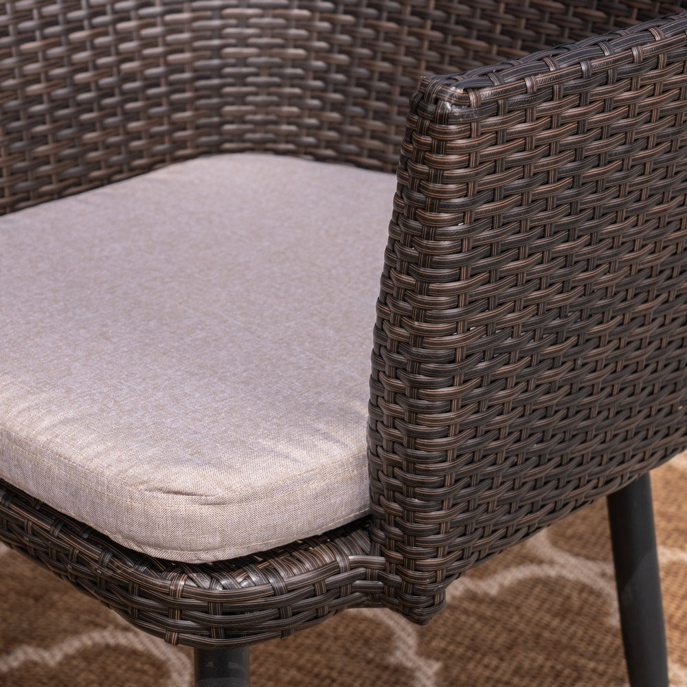 Atina Outdoor Rectangle Light-Weight Concrete Wicker Dining Set with Cushions by Christopher Knight Home
