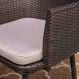 Atina Outdoor Rectangle Light-Weight Concrete Wicker Dining Set with Cushions by Christopher Knight Home