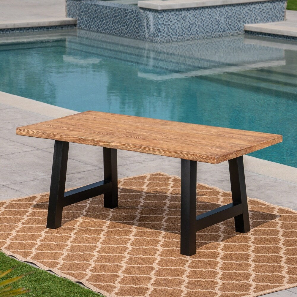 Atina Outdoor Rectangle Light-Weight Concrete Wicker Dining Set with Cushions by Christopher Knight Home