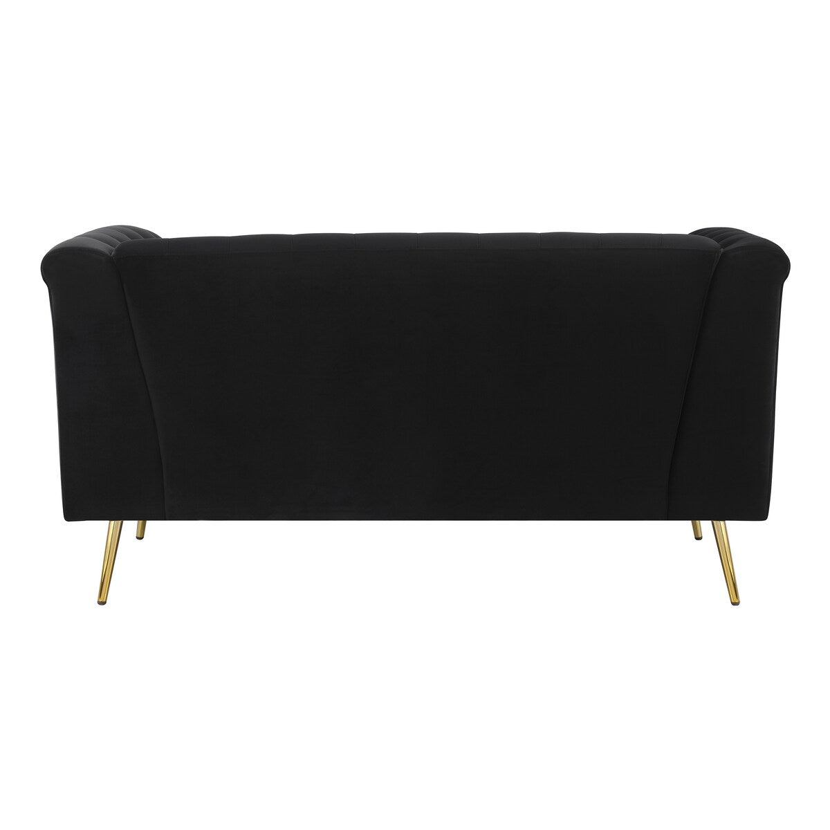 Ato 61 Inch Chesterfield Loveseat, Gold Metal Trim, Black Velvet Upholstery