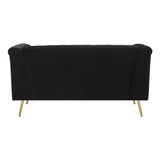 Ato 61 Inch Chesterfield Loveseat, Gold Metal Trim, Black Velvet Upholstery