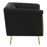 Ato 61 Inch Chesterfield Loveseat, Gold Metal Trim, Black Velvet Upholstery
