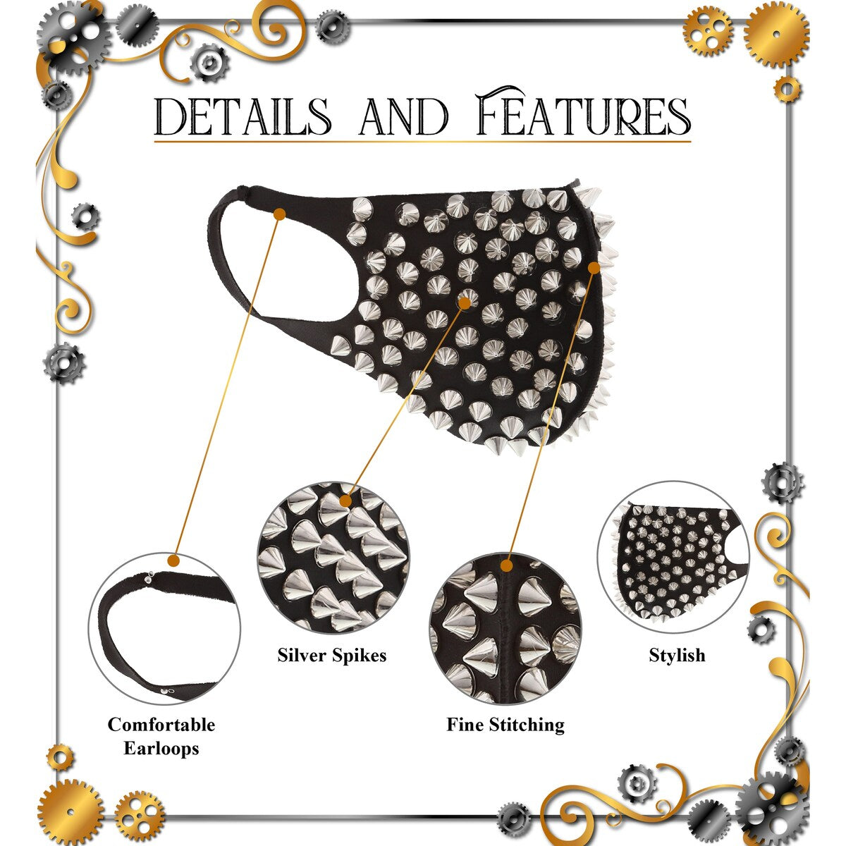 Attitude Studio Spikes Face Mask Costume - Steampunk Mask with Spikes