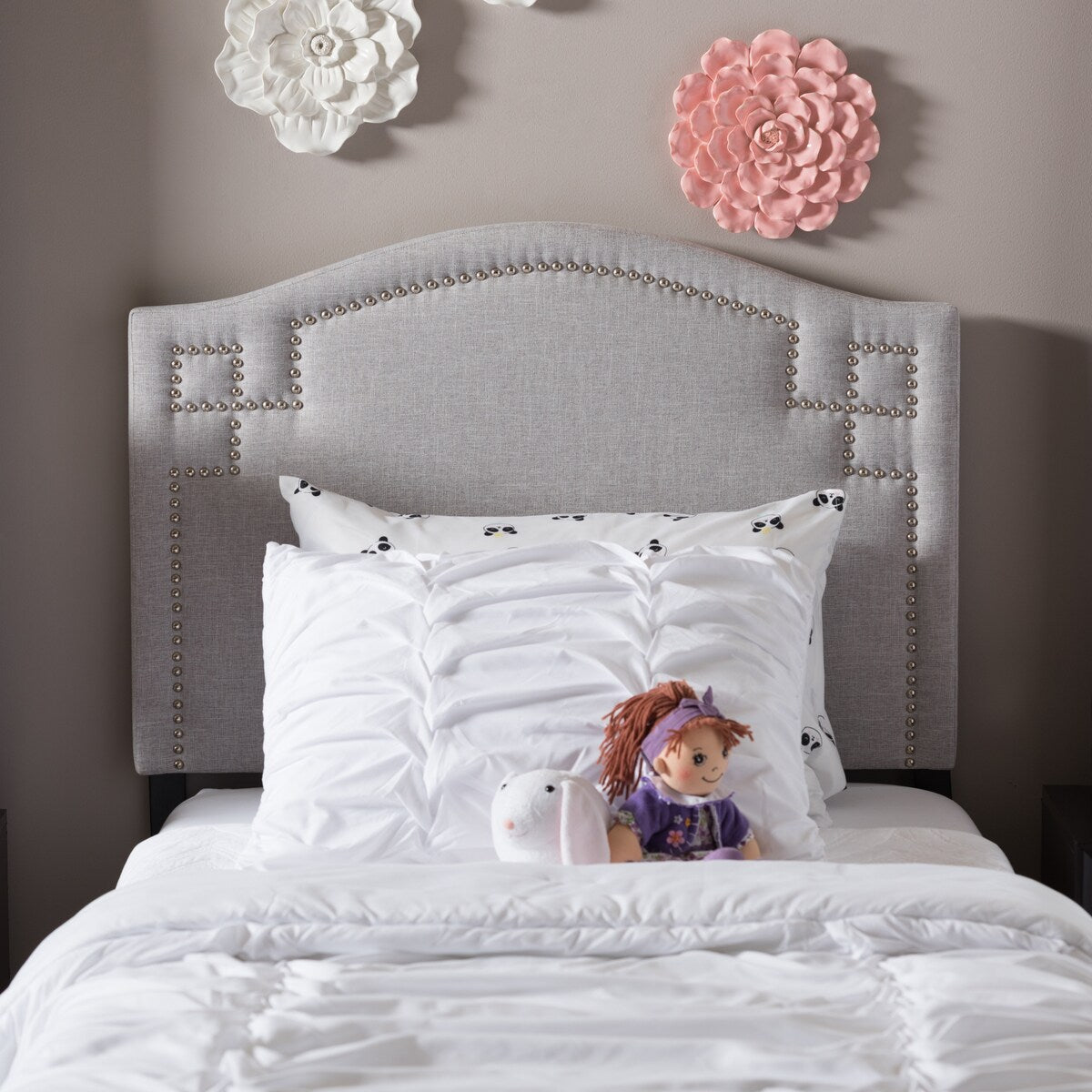 Aubrey Modern and Contemporary Grayish Beige Fabric Upholstered Twin Size Headboard