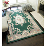 Aubusson Emerald Green Hand-Tufted Carved Wool Area Rug Round Runner