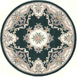 Aubusson Emerald Green Hand-Tufted Carved Wool Area Rug Round Runner