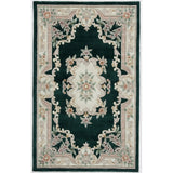 Aubusson Emerald Green Hand-Tufted Carved Wool Area Rug Round Runner