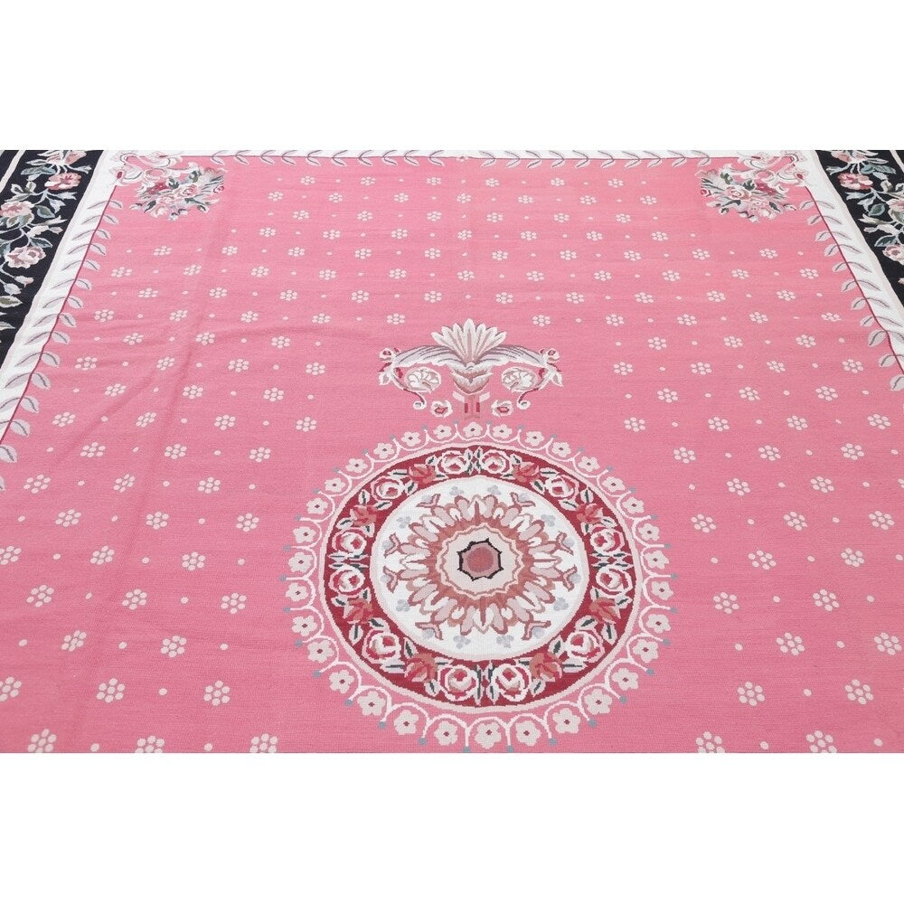 Aubusson Floral Transitional Hand-Woven Wool Chinese Oriental Area Rug - 12'0" x 8'7"