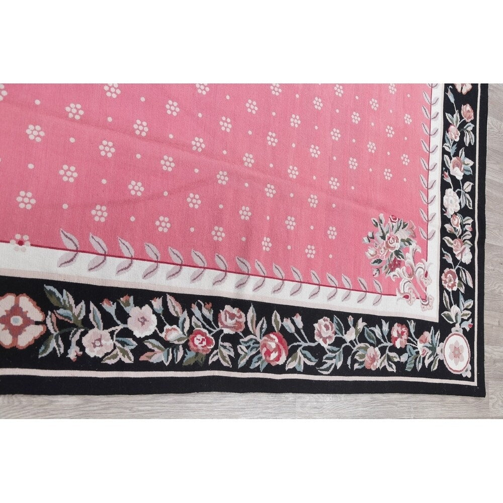 Aubusson Floral Transitional Hand-Woven Wool Chinese Oriental Area Rug - 12'0" x 8'7"