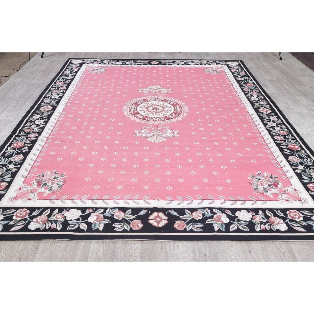 Aubusson Floral Transitional Hand-Woven Wool Chinese Oriental Area Rug - 12'0" x 8'7"