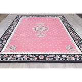 Aubusson Floral Transitional Hand-Woven Wool Chinese Oriental Area Rug - 12'0" x 8'7"
