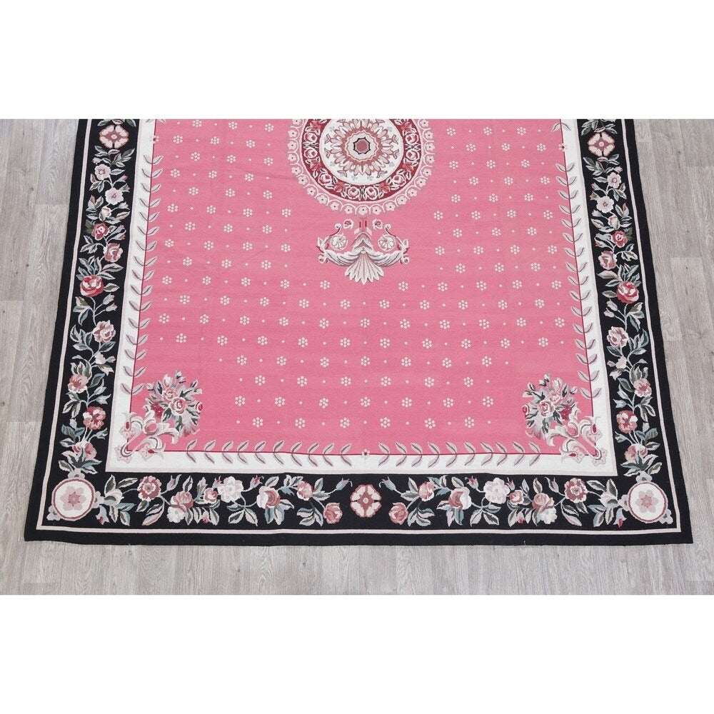 Aubusson Floral Transitional Hand-Woven Wool Chinese Oriental Area Rug - 12'0" x 8'7"