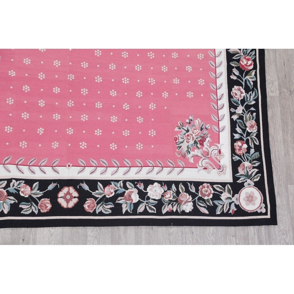 Aubusson Floral Transitional Hand-Woven Wool Chinese Oriental Area Rug - 12'0" x 8'7"