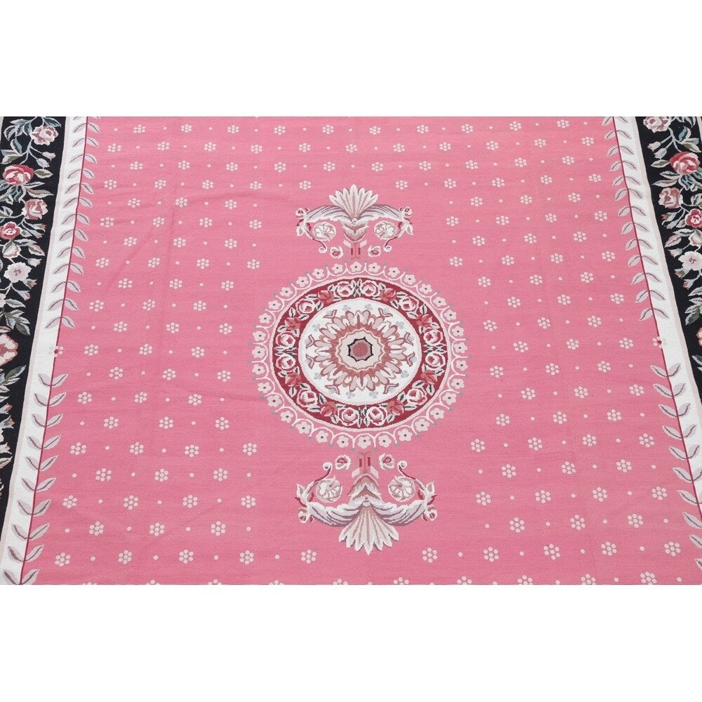 Aubusson Floral Transitional Hand-Woven Wool Chinese Oriental Area Rug - 12'0" x 8'7"