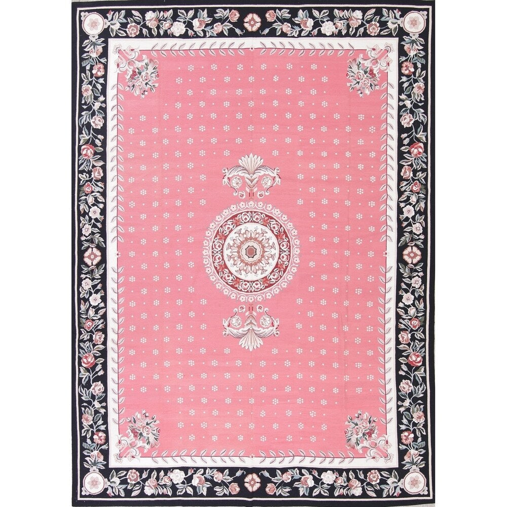 Aubusson Floral Transitional Hand-Woven Wool Chinese Oriental Area Rug - 12'0" x 8'7"