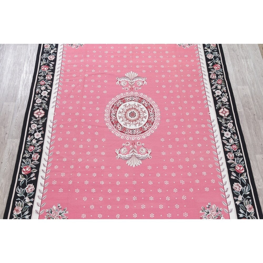 Aubusson Floral Transitional Hand-Woven Wool Chinese Oriental Area Rug - 12'0" x 8'7"