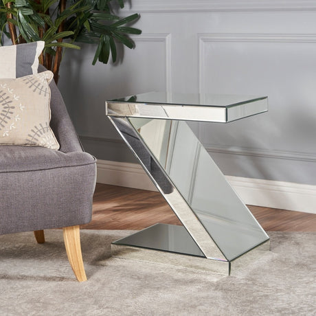 Auda Mirrored Z-Shaped Side Table by Christopher Knight Home - 19.60" L x 13.70" W x 23.60" H