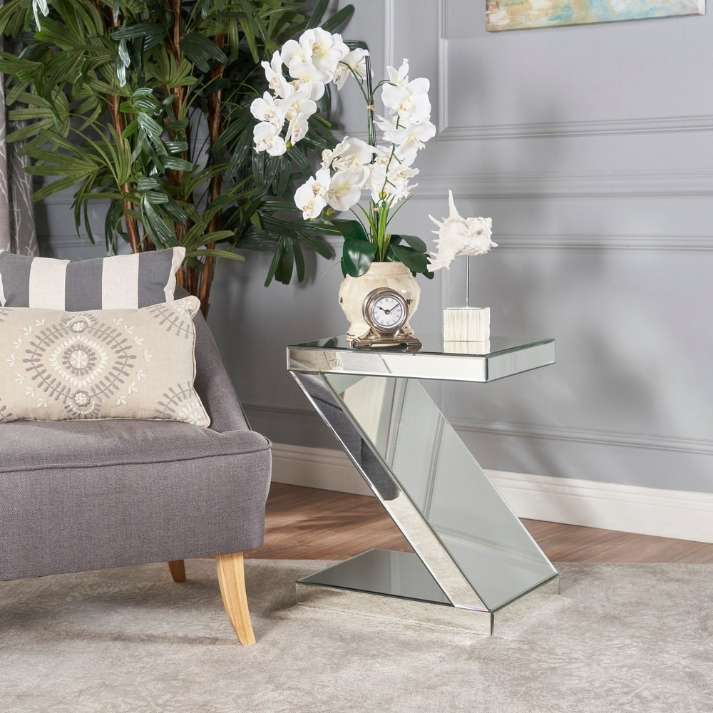 Auda Mirrored Z-Shaped Side Table by Christopher Knight Home - 19.60" L x 13.70" W x 23.60" H