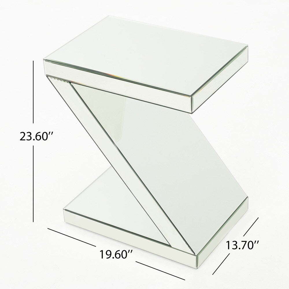 Auda Mirrored Z-Shaped Side Table by Christopher Knight Home - 19.60" L x 13.70" W x 23.60" H