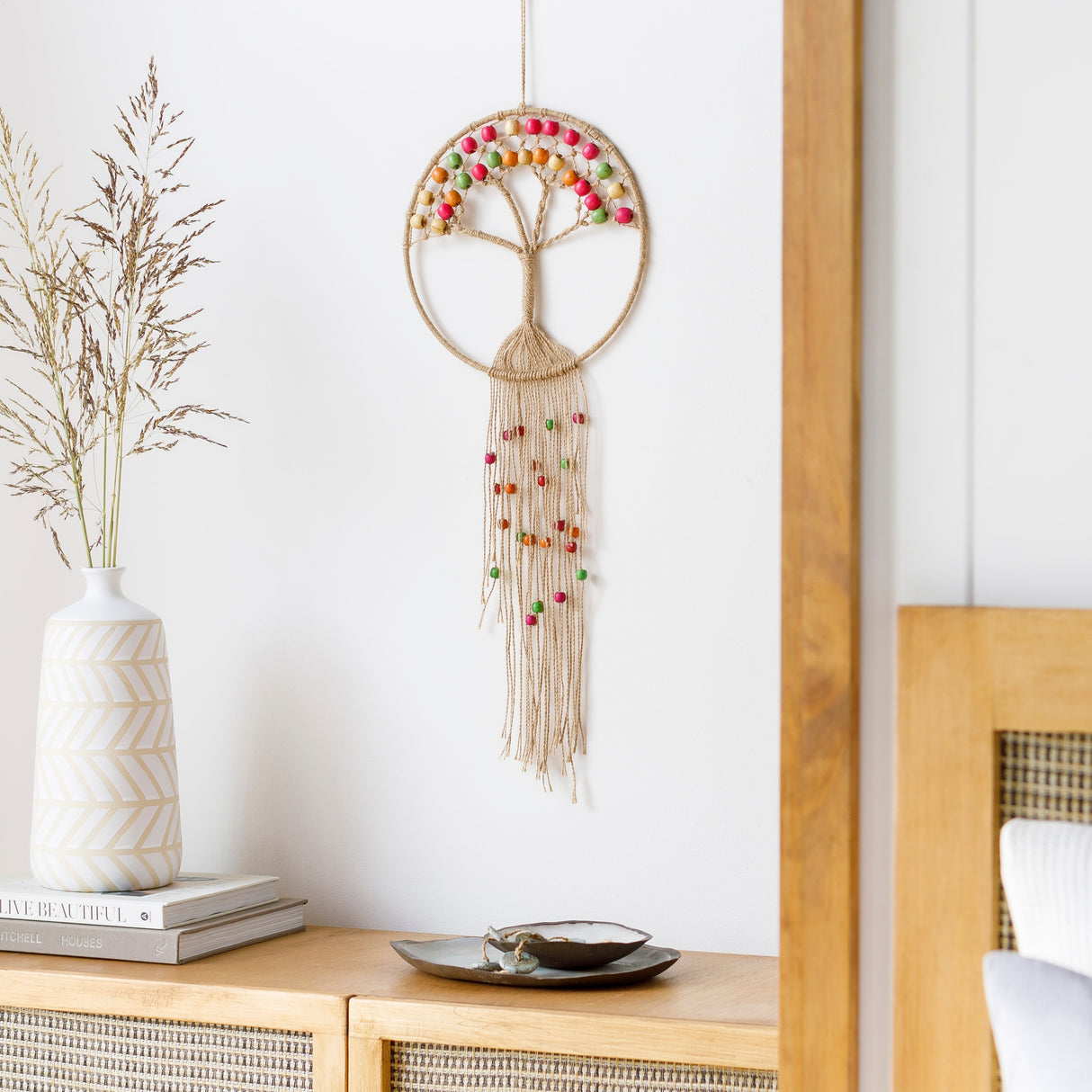 Artistic Weavers Audrea Macrame and Beads Round Tree Wall Hanging - 26"H x 11"W