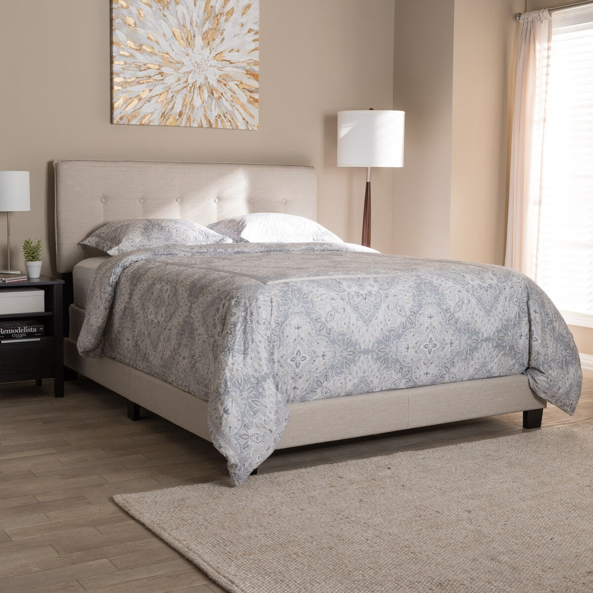 Audrey Modern and Contemporary Light Beige Fabric Upholstered Full Size Bed