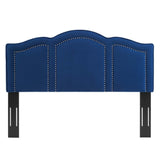 Augusta Blue Velvet Upholstered King/California King Size Headboard with Nailhead Trim