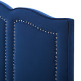 Augusta Blue Velvet Upholstered King/California King Size Headboard with Nailhead Trim