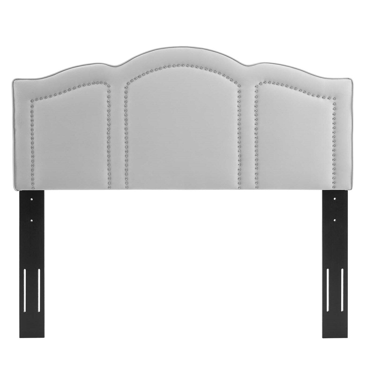 Augusta Light Grey Velvet Upholstered Full/Queen Size Headboard with Nailhead Trim