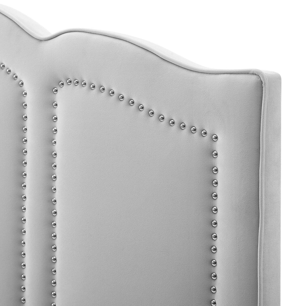 Augusta Light Grey Velvet Upholstered Full/Queen Size Headboard with Nailhead Trim