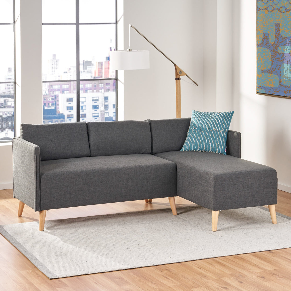 Augustus Mid-century Modern Fabric Chaise Sectional by Christopher Knight Home