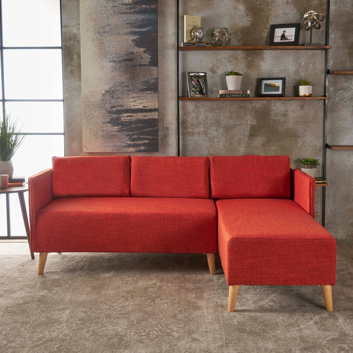 Augustus Mid-century Modern Fabric Chaise Sectional by Christopher Knight Home