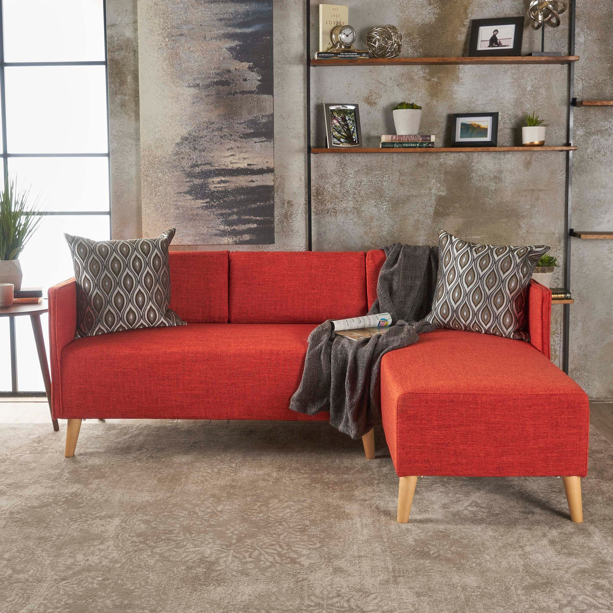 Augustus Mid-century Modern Fabric Chaise Sectional by Christopher Knight Home