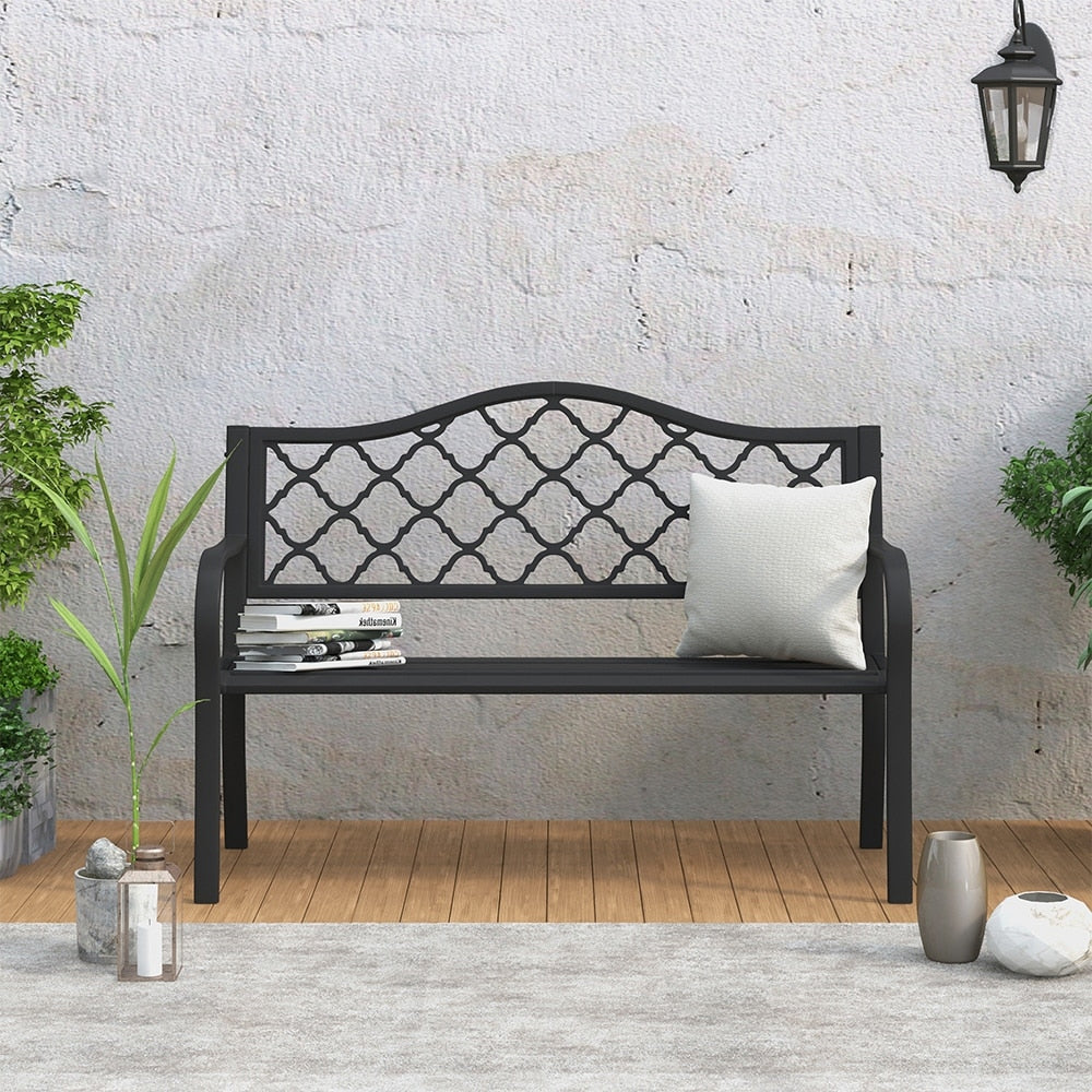 Aumo Matte Black Steel Patio Bench by Havenside Home - 4Ft