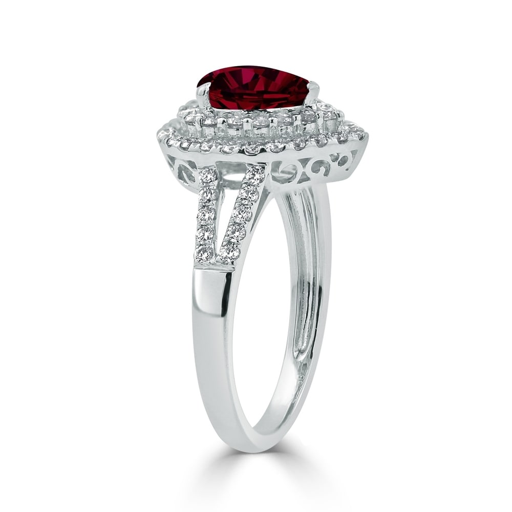 Auriya 1 1/3ct Pear-cut Red Ruby and Halo Diamond Ring 5/8ctw 18K Gold