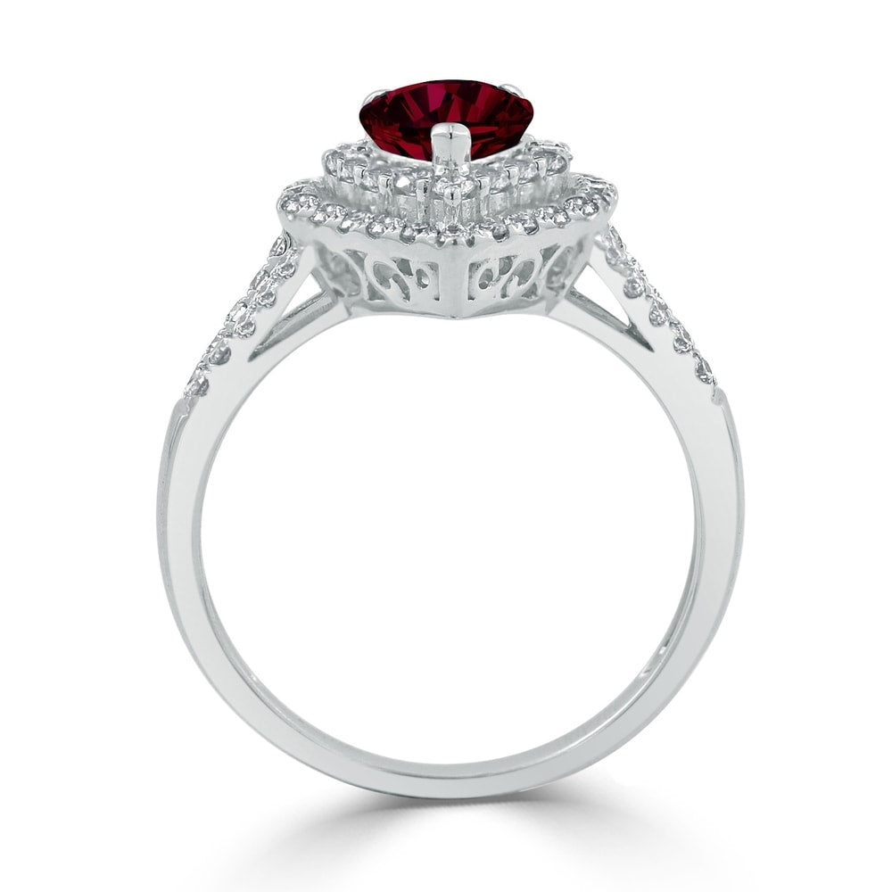 Auriya 1 1/3ct Pear-cut Red Ruby and Halo Diamond Ring 5/8ctw 18K Gold