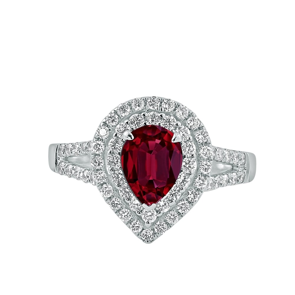 Auriya 1 1/3ct Pear-cut Red Ruby and Halo Diamond Ring 5/8ctw 18K Gold
