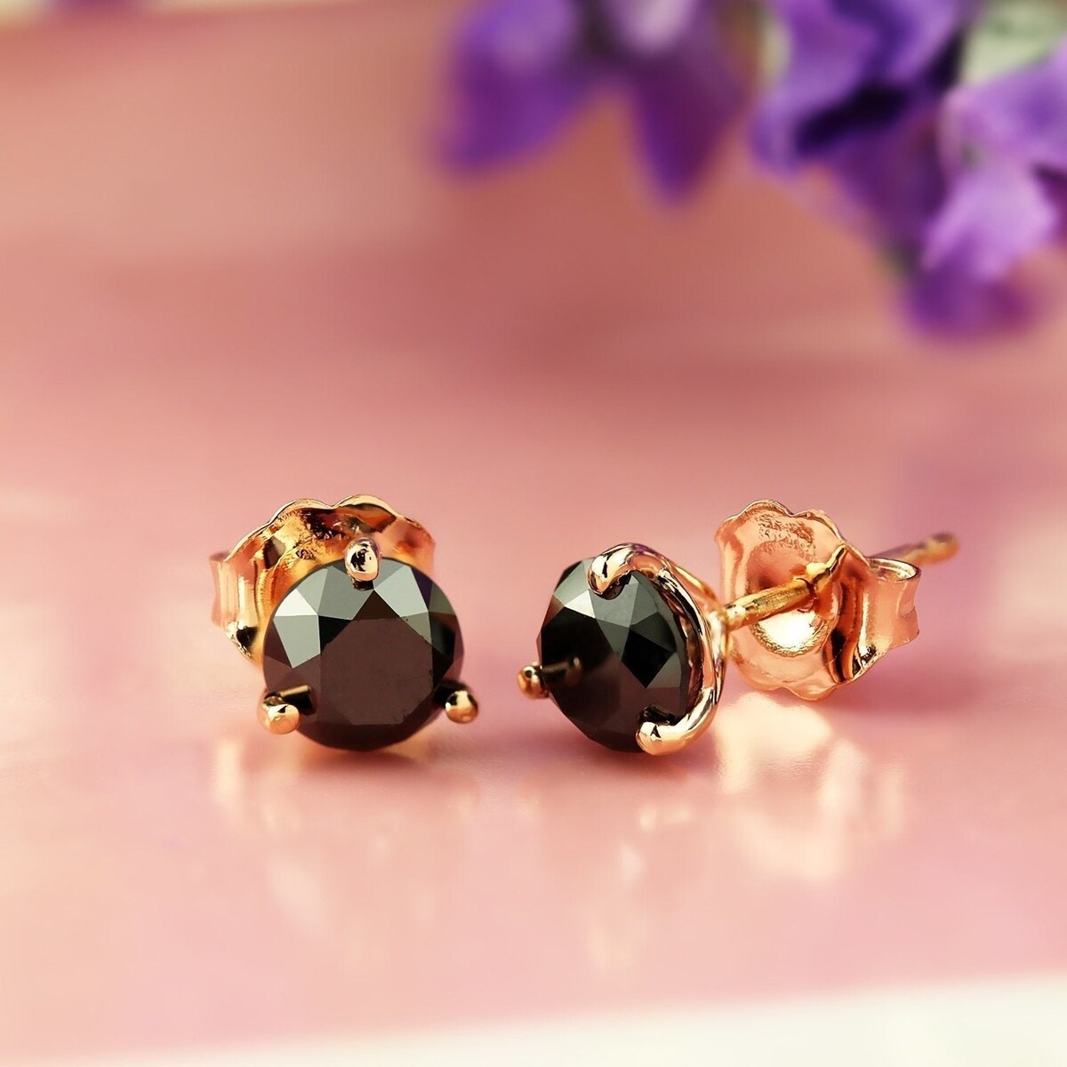 Auriya 14k Rose Gold 1/2 to 4ctw Black Diamond Stud Earrings Martini-set