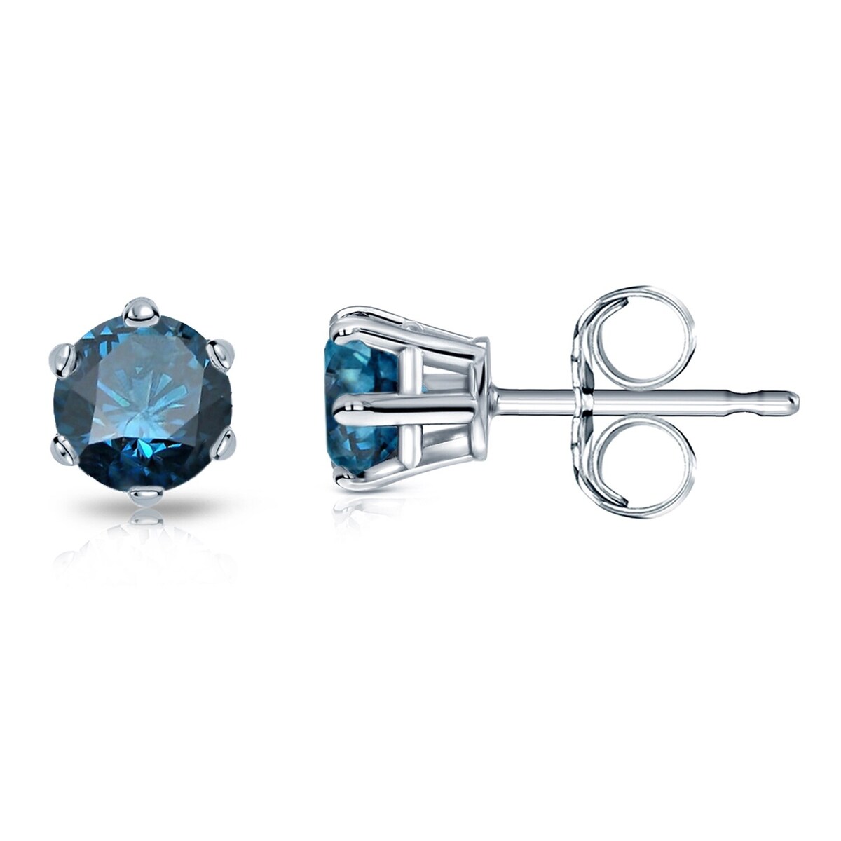 Auriya 1/2ctw Round Blue Diamond Stud Earrings 14k Gold 6-Prong
