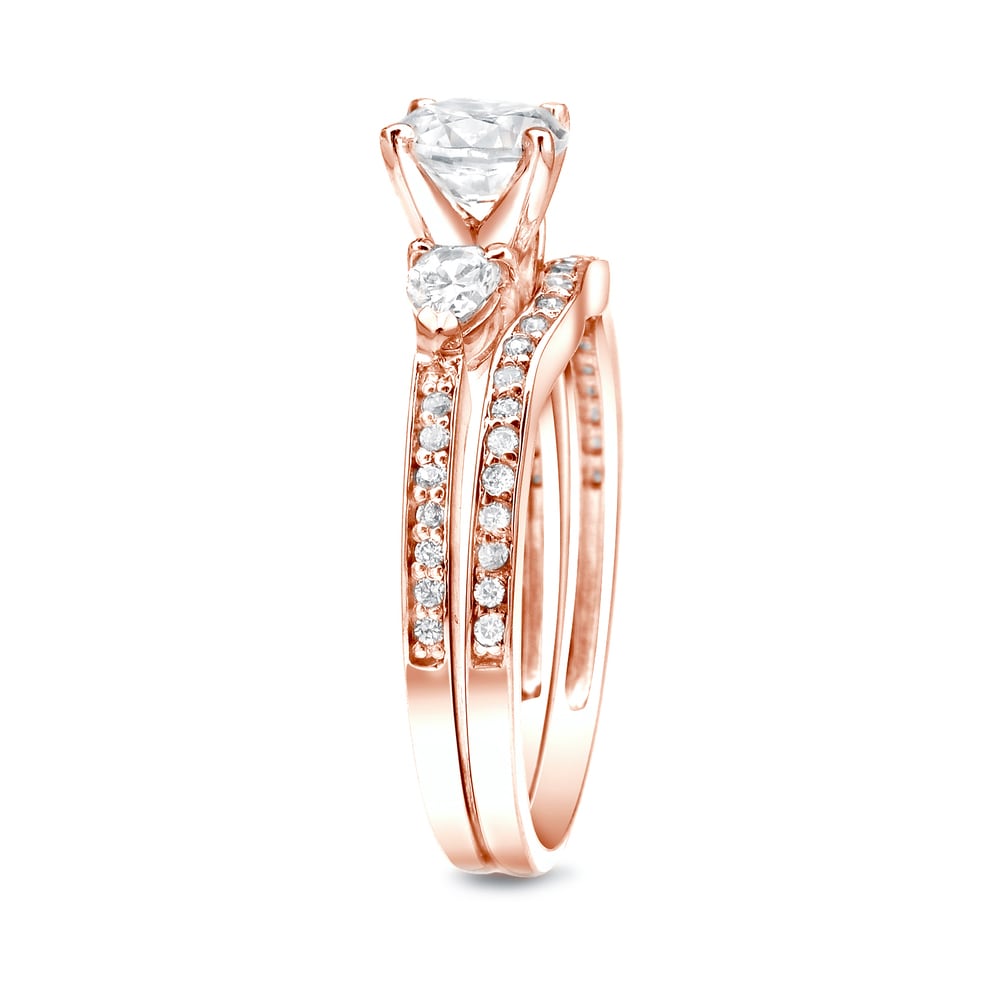 Auriya 14k Rose Gold 1 carat TW 3-Stone Diamond Engagement Ring Set
