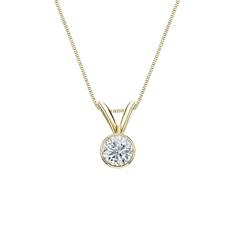 Auriya 14-karat Gold 0.20ctw Round Solitaire Lab Grown Diamond Necklace Bezel (H-I VS) - 0.2