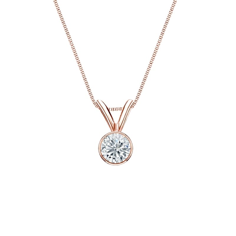 Auriya 14-karat Gold 0.20ctw Round Solitaire Lab Grown Diamond Necklace Bezel (H-I VS) - 0.2