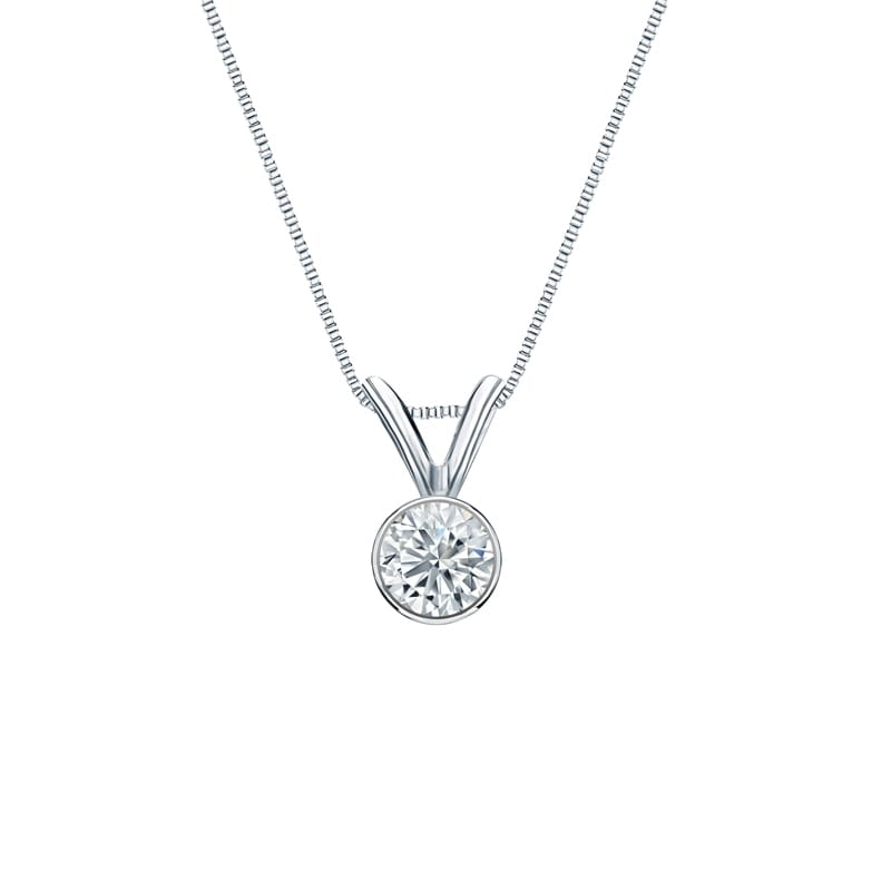 Auriya 14-karat Gold 0.20ctw Round Solitaire Lab Grown Diamond Necklace Bezel (H-I VS) - 0.2