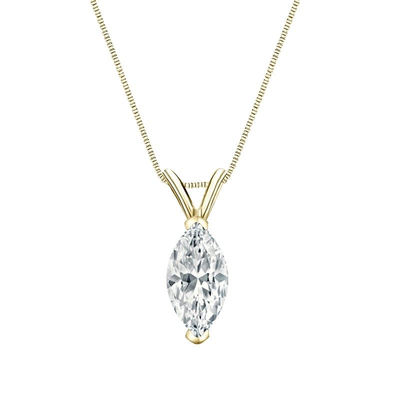 Auriya 14-karat Gold 2.50ctw Marquise Solitaire Lab Grown Diamond Necklace V-End Prong (H-I VS) - 2.5
