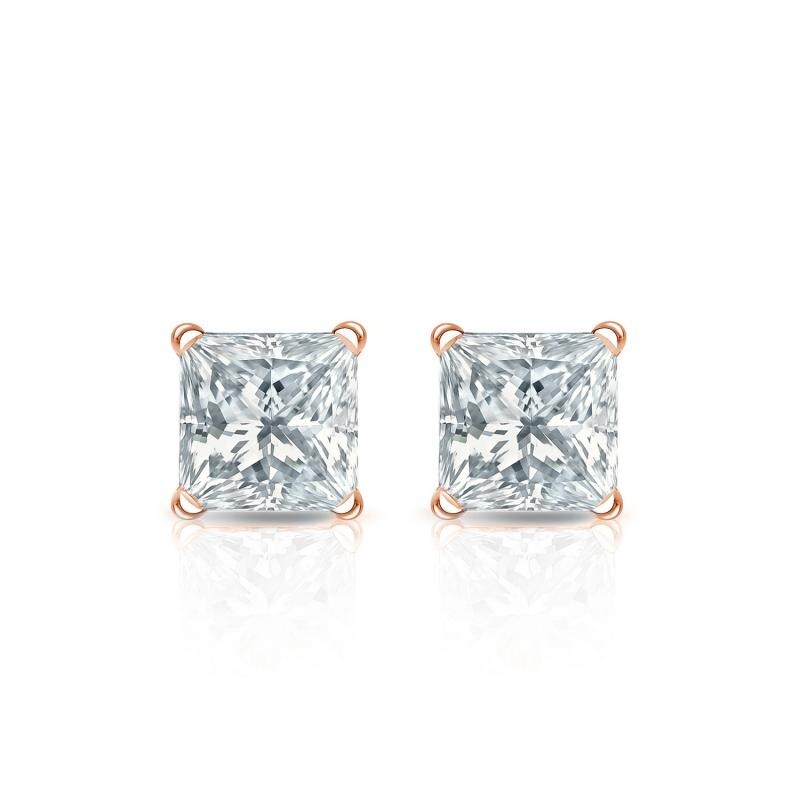 Auriya 14-karat Gold Lab Grown 0.40 carat TDW Princess Diamond Stud Earrings 4-Prong Martini Push-back