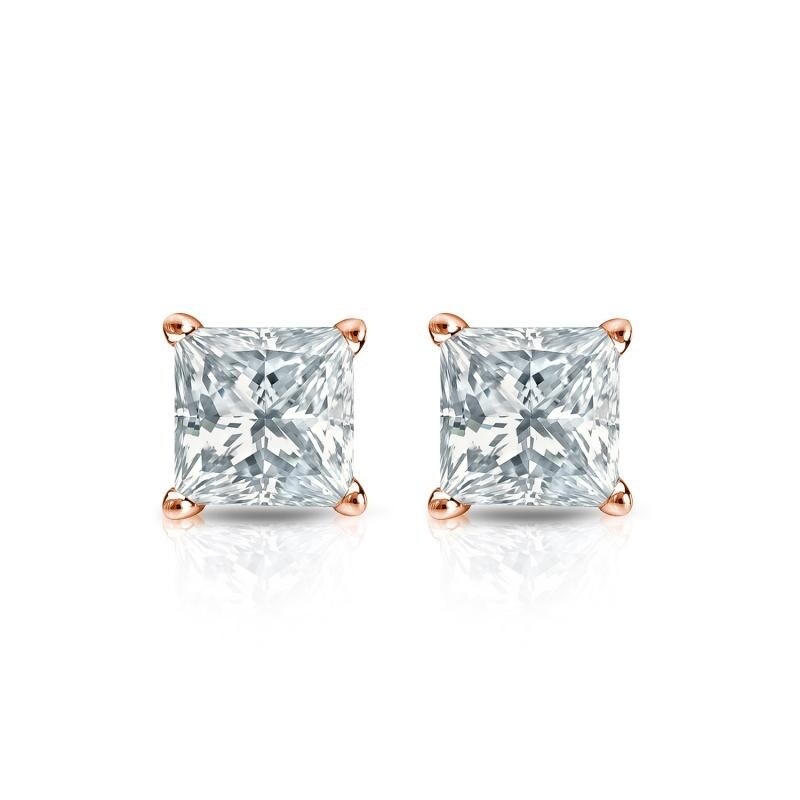 Auriya 14-karat Gold Lab Grown 0.50 carat TDW Princess Diamond Stud Earrings 4-Prong Basket Screw-back