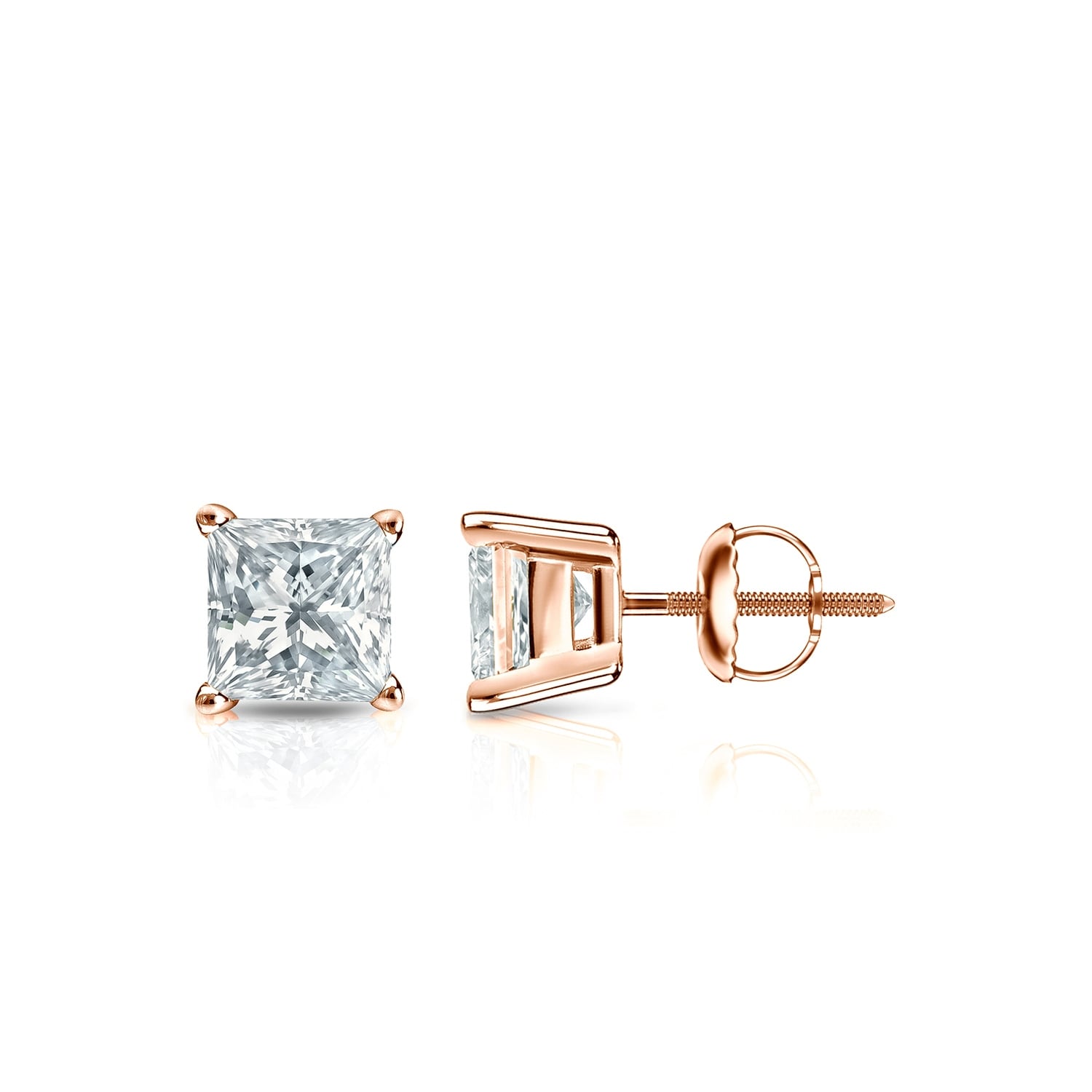 Auriya 14-karat Gold Lab Grown 0.62 carat TDW Princess Diamond Stud Earrings 4-Prong Basket Screw-back