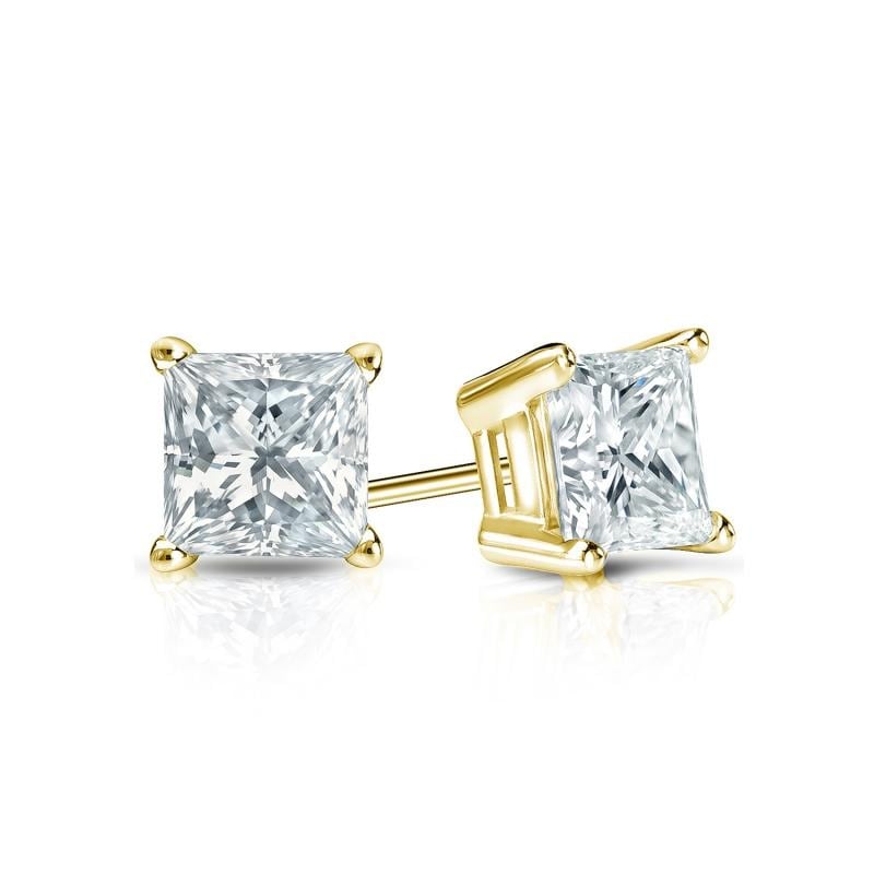 Auriya 14-karat Gold Lab Grown 0.62 carat TDW Princess Diamond Stud Earrings 4-Prong Basket Screw-back