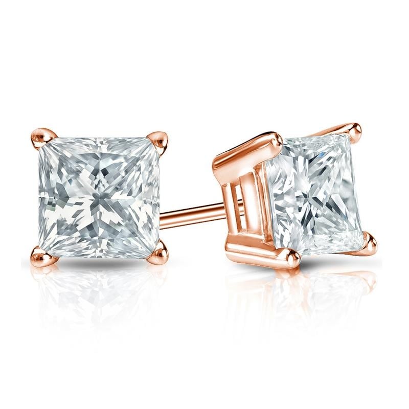 Auriya 14-karat Gold Lab Grown 1.25 carat TDW Princess Diamond Stud Earrings 4-Prong Basket Screw-back