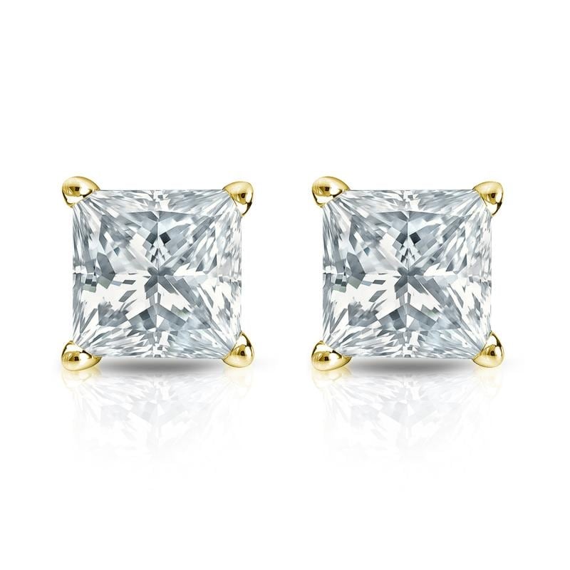 Auriya 14-karat Gold Lab Grown 1.25 carat TDW Princess Diamond Stud Earrings 4-Prong Basket Screw-back
